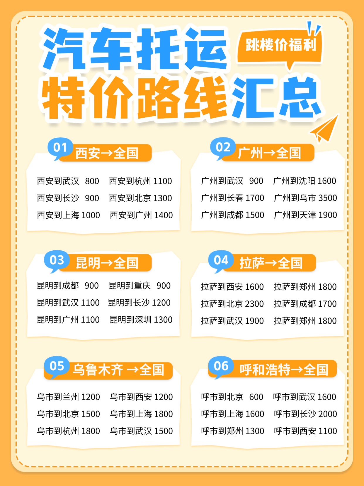 中车物流全国六大核心城市特价托运线路汇总，长线运车省钱攻略