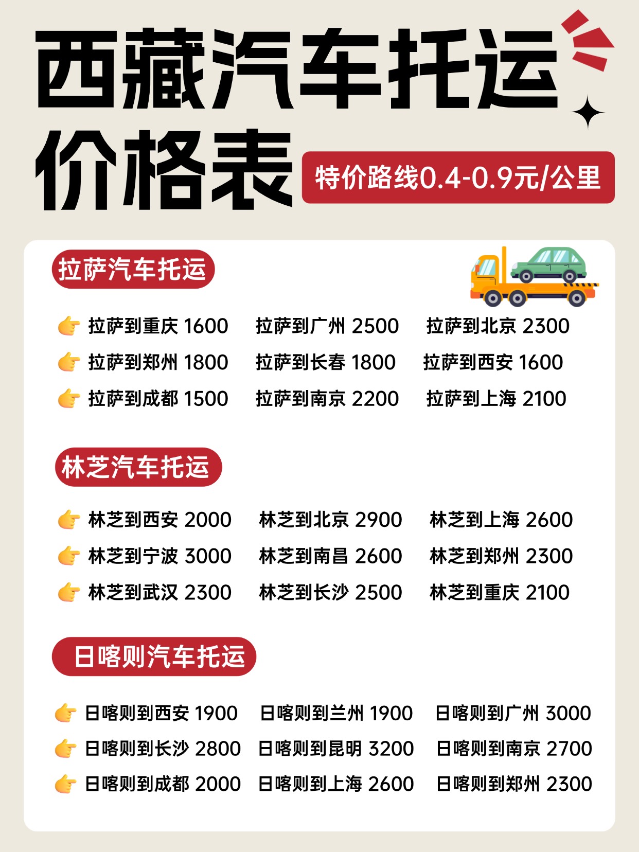 0701-西藏汽车托运价格表